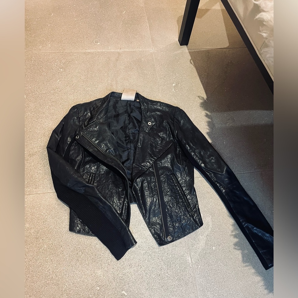 Black leather moto jacket